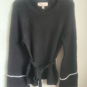 Philosophy Black Knit Sweater Bell Sleeves Waist Tie Loose Hem Belted NWT XSmall